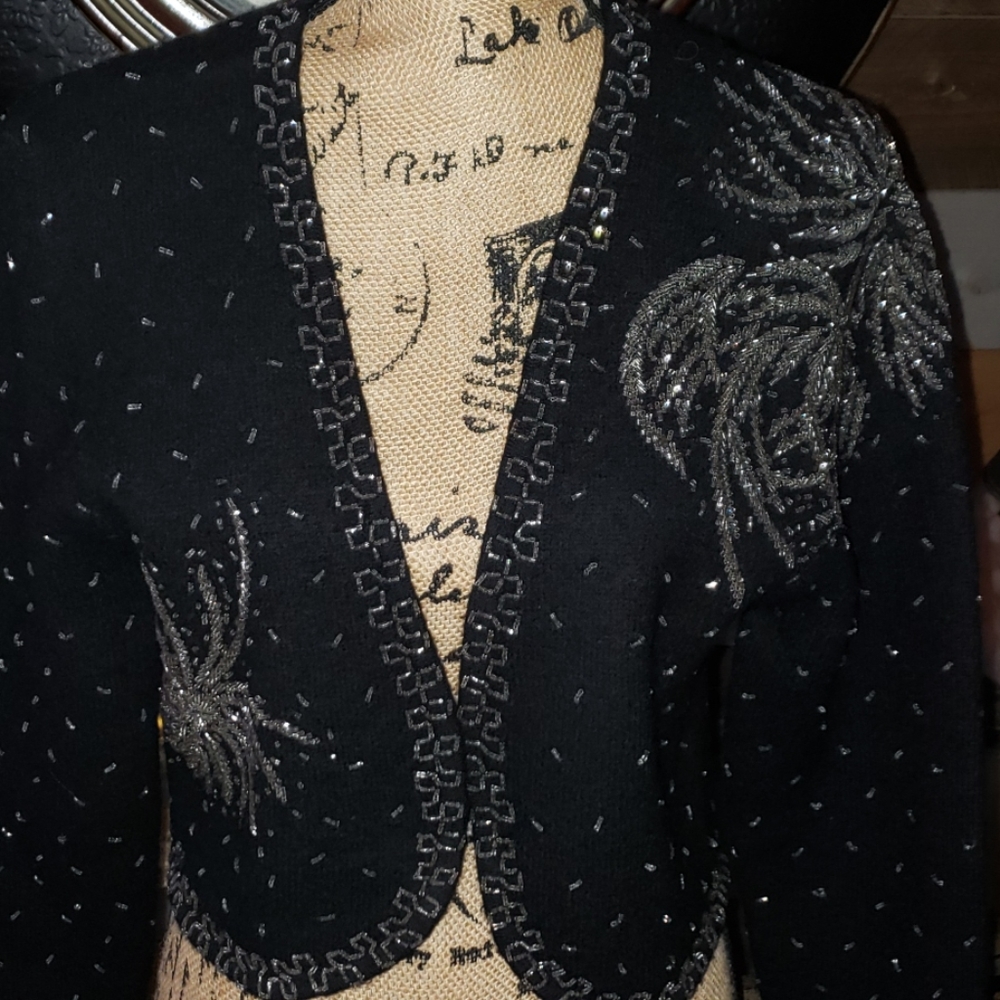 Cropped wool hand beaded jacket Karen Kane